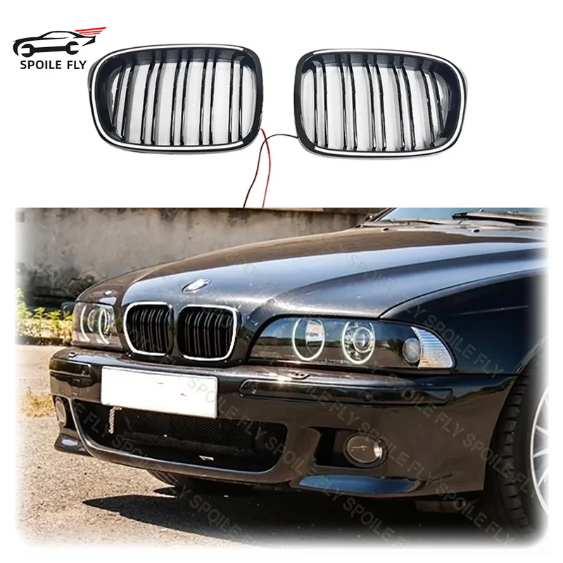 

For BMW 5 Series E39 1997 - 2003 High Quality ABS Headlight LED Grille Car Front Bumper Racing Grill Glossy Black Body Kit