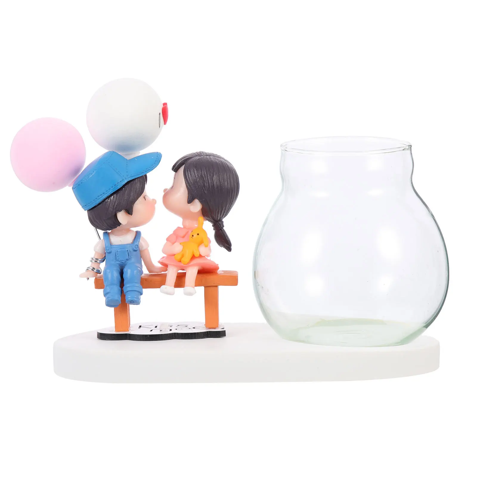 

1Set Small Glass Flower Vase Resin Couple Decor Hydroponic Planter Home Desktop Plant Propagation Station Home Glass Vase