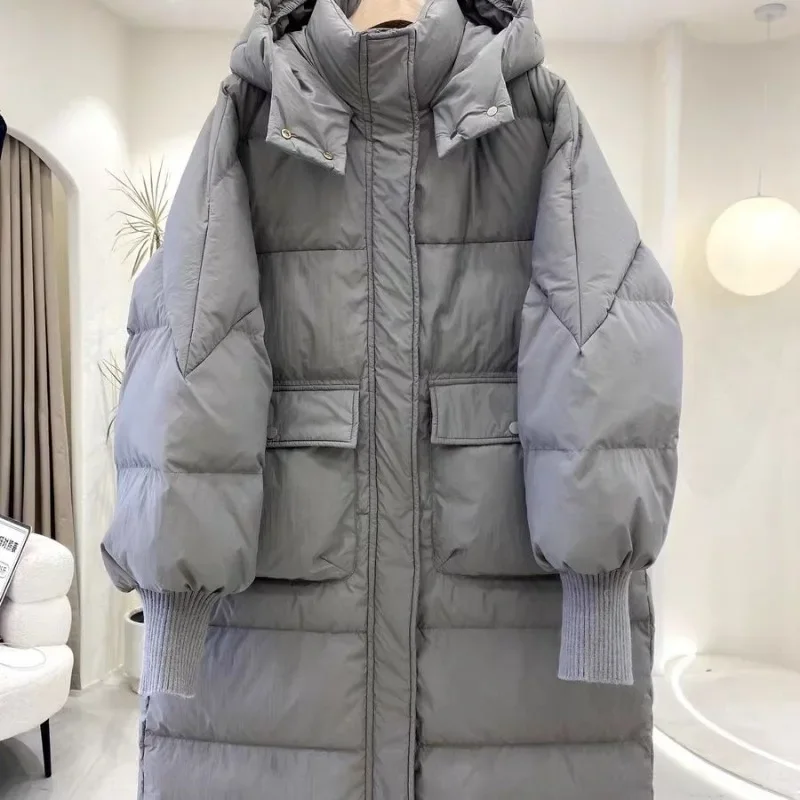 2023 New Women Down Jacket Winter Coat Female Mid Length Version Parkas Loose Warm Outwear Hooded Versatile Fashion Overcoat