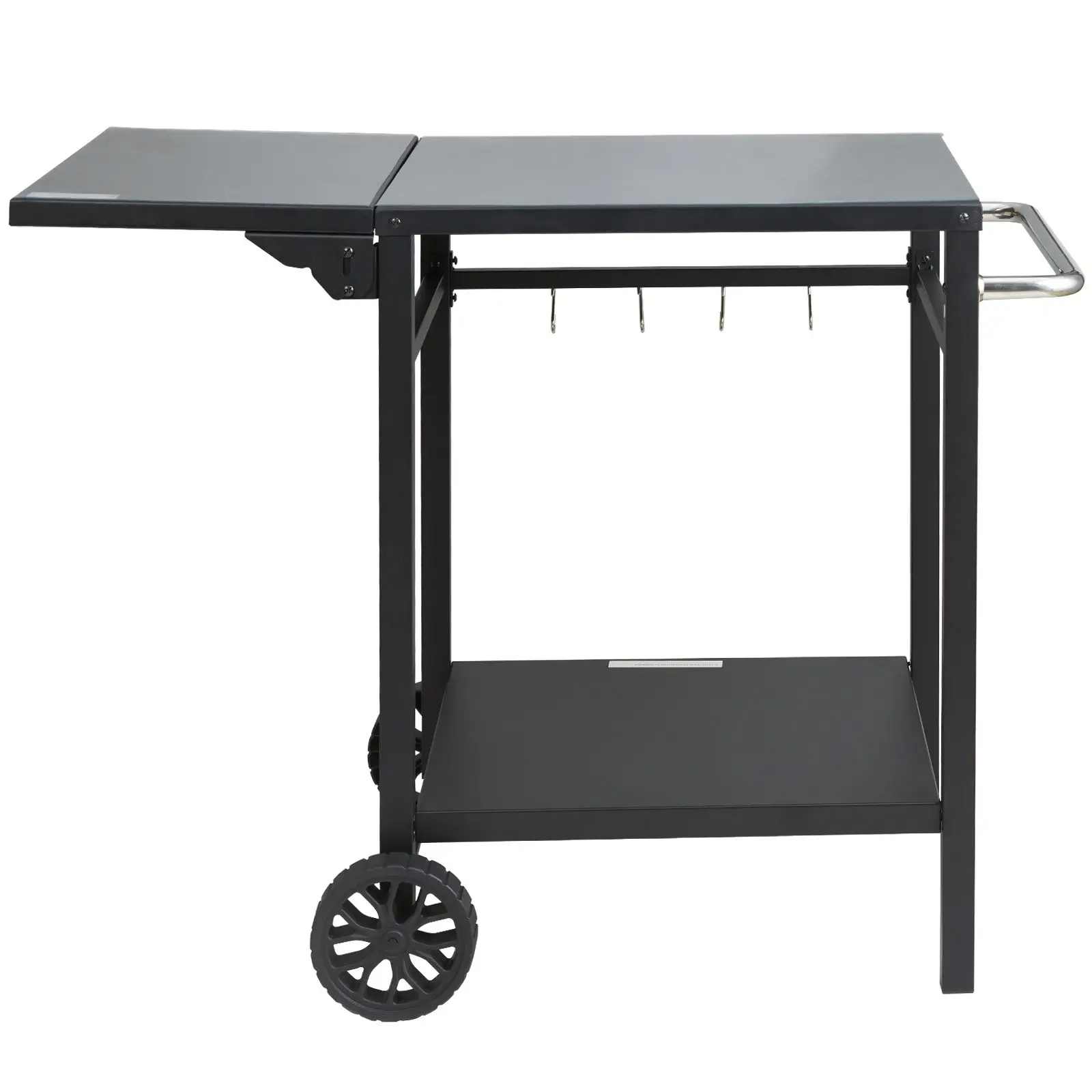 Outdoor Grill Dining Cart with Double-Shelf, BBQ Movable Food Prep Table, Multifunctional Foldable Iron Table Top, Portable Modular Carts for Pizza Oven, Worktable with 2 Wheels, Carry Handle