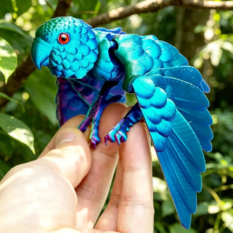 3D-Gedrucktes Papageienmodell mit Beweglichen Gelenken, Flexible Tierskulptur, Flügel Inbegriffen, Heimdekoration, Lustiges Feiertagsgeschenk