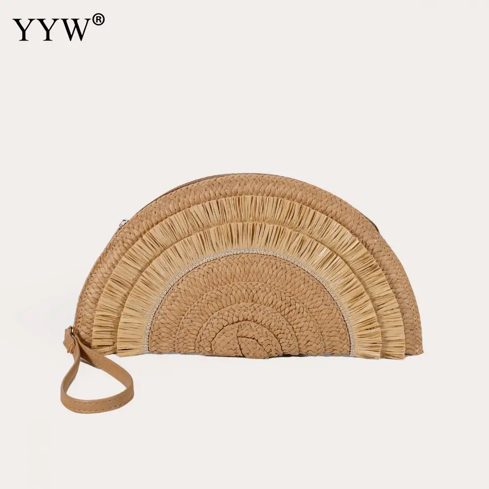 Corn Husk Weave Dinner Clutch Bag Women\'s Fashion Simple Solid Straw Large Purse Woman Summer Casual Vacation Ladies Wallet 2023