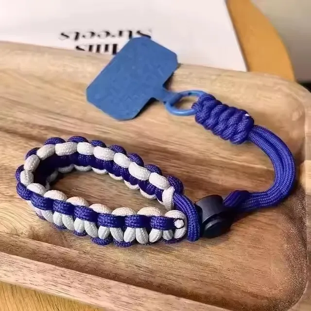 Leuke gevlochten mobiele telefoonkoord anti-verlies korte polsband hanger mode hangende riem snoepkleuren touwketting
