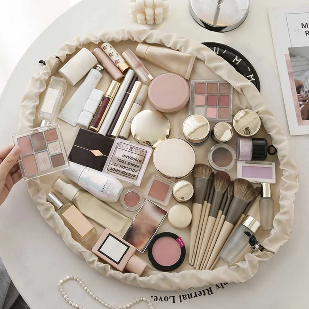 حقيبة مكياج محمولة للاستخدام اليومي، حقائب سفر نسائية ذات سعة كبيرة، حقيبة تخزين مستحضرات التجميل برباط للسيدات