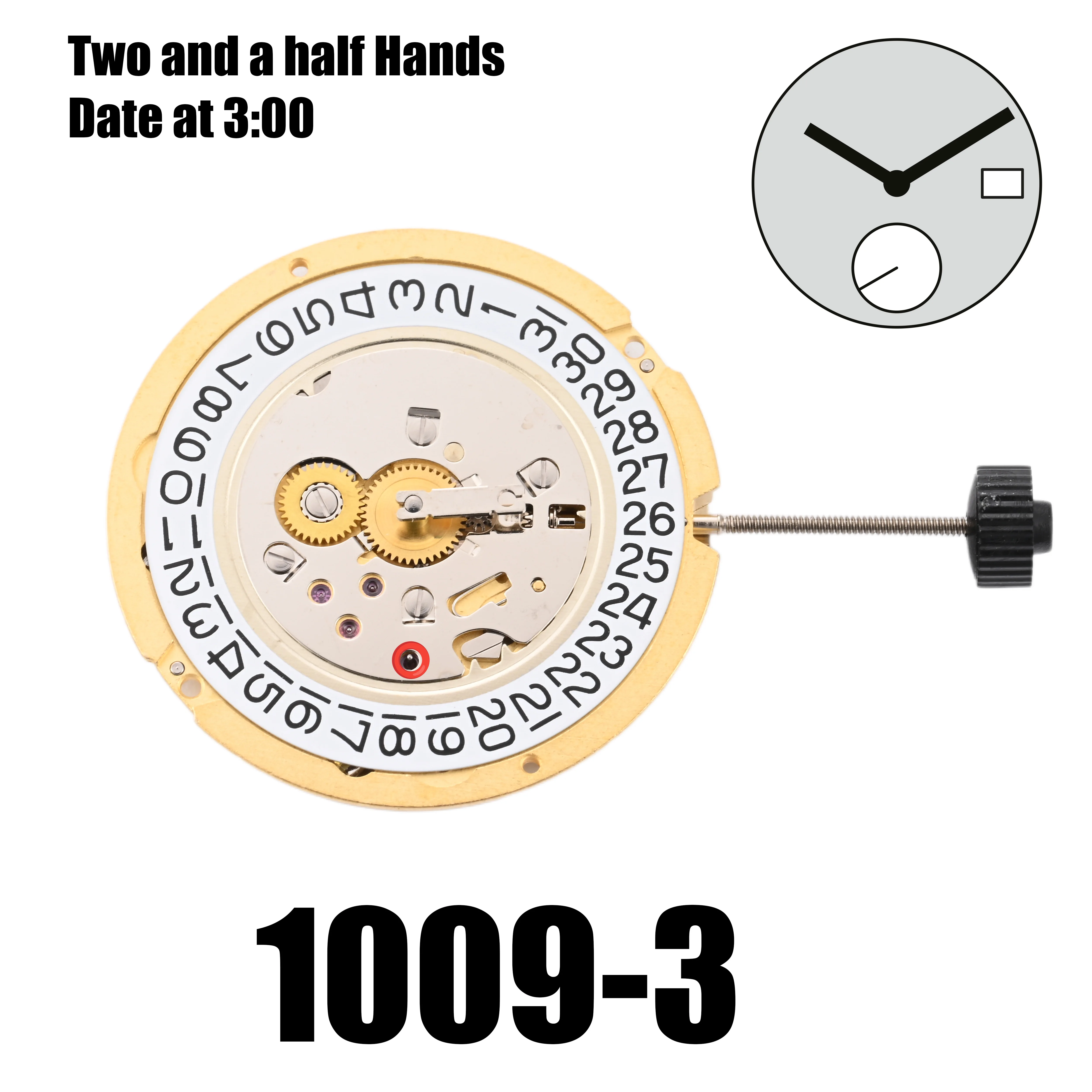 

1009 Movement Ronda 1009 Movement with White Datewheel Gold 10 Jewels Size 1.9 Mm 10½''', 23.30 Mm 2 Hands Small Second Date