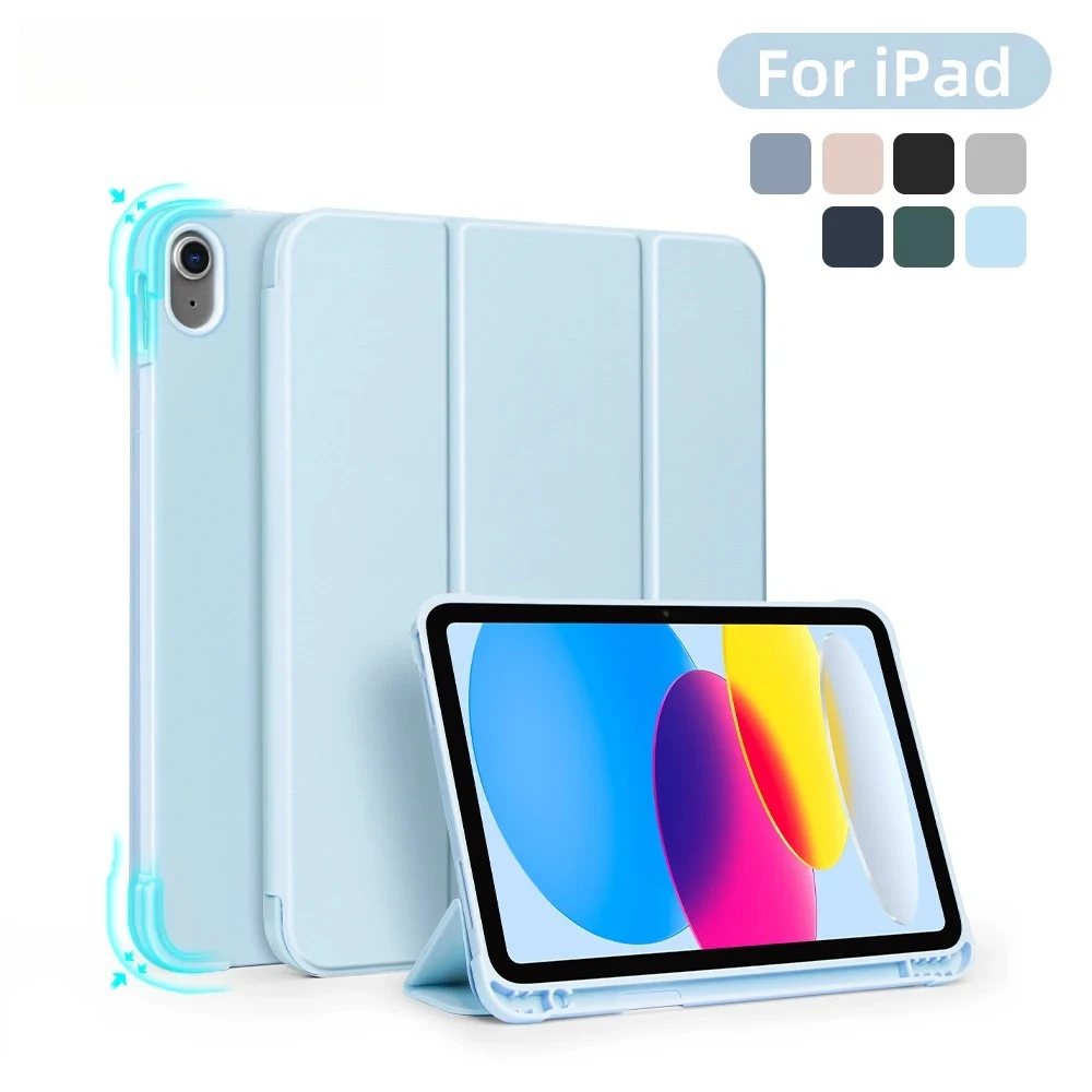 

For ipad a16 case 11th 10th Gen Mini 6 7 For iPad Air 4/5 Air 11 M2/M3/M4 10.9 Shock Case with Side Pencil Holder 3 fold Cover