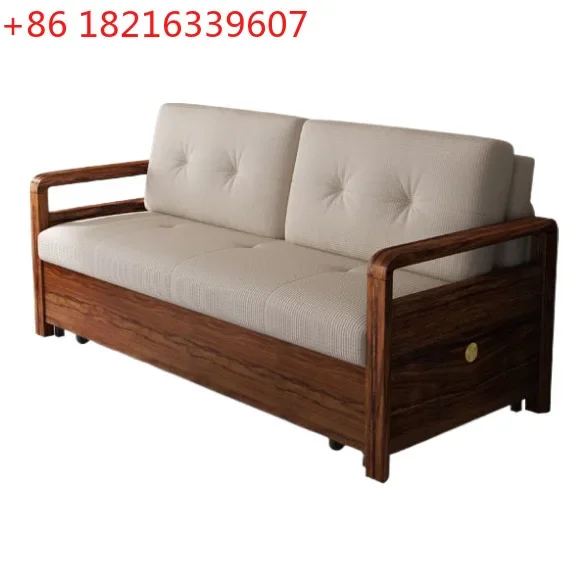 Spot solid wood ebony sofa bed dual-purpose Chinese-style household small apartment living room bedroom study single