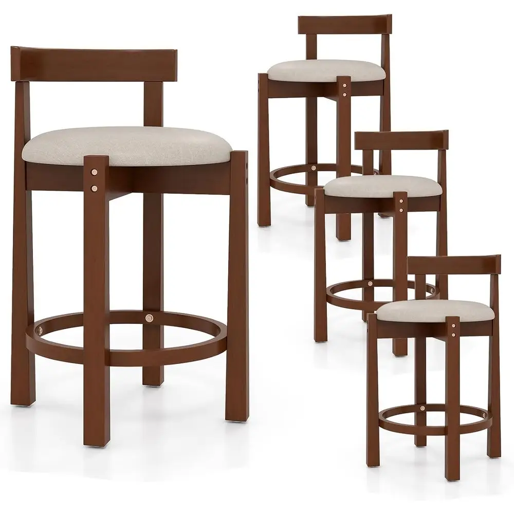 

Набор из 4-х барных стульев по высоте, покрытый льняной спинкой и подставкой для ног, ореховое дерево для кухонного острова и столовой.