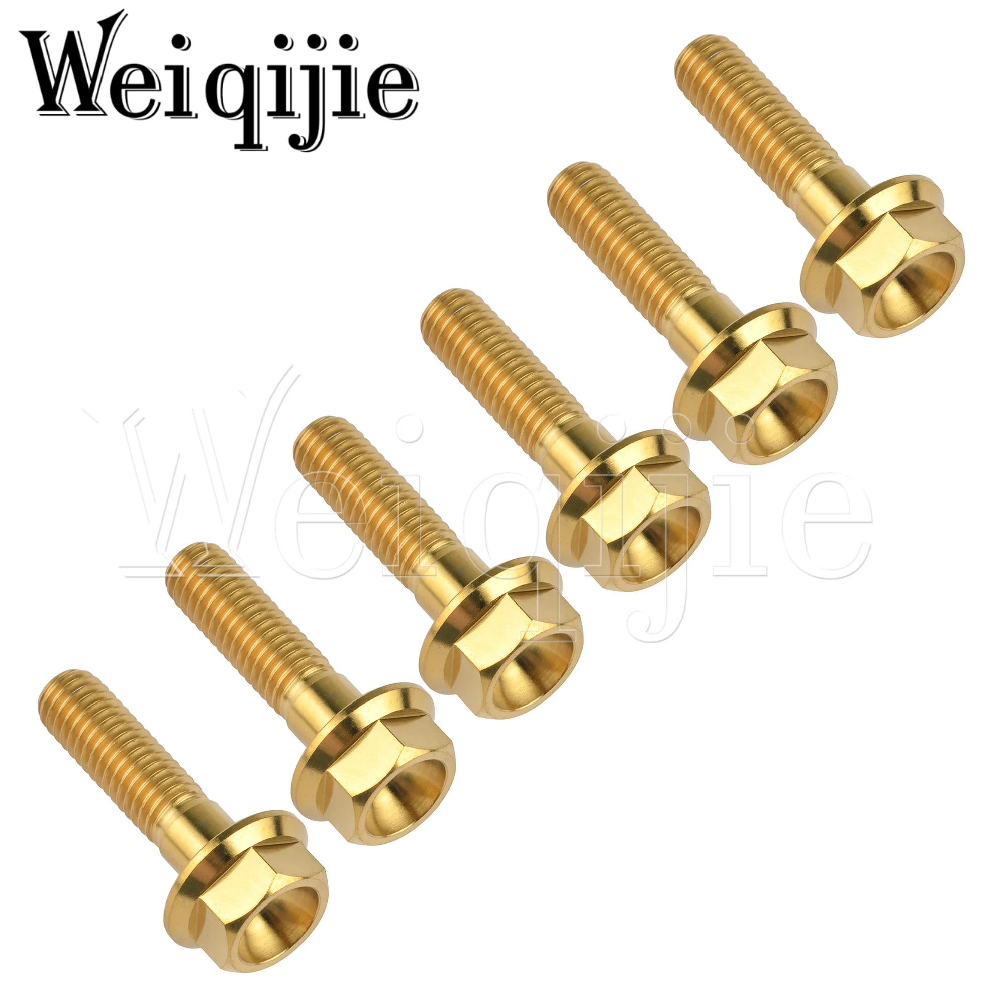 Weiqijie 6pcs Titanium Bolt M8X15 20 25 30 35 40 45 50 55mm Flange Hex Head Bolts For Bicycles Motorcycles