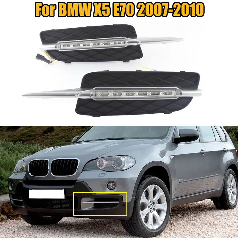 

For BMW X5 E70 2007 2008 2009 2010 Car LED Front Bumper DRL Daytime Running Light Fog Head Lamp Light Cover Car-Styling