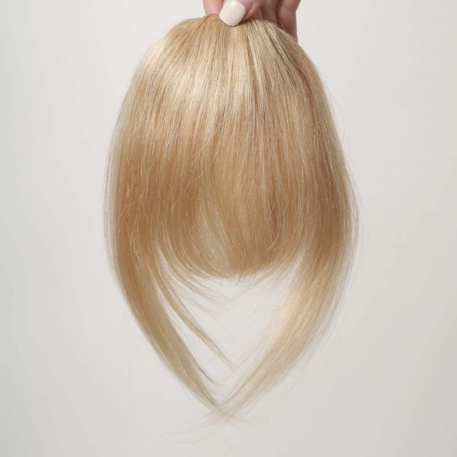 Clip in Bangs 100% Human Hair Bangs  French Natural Blonde Hair Bangs with Temples Clip on Fringe Hairpieces for Women