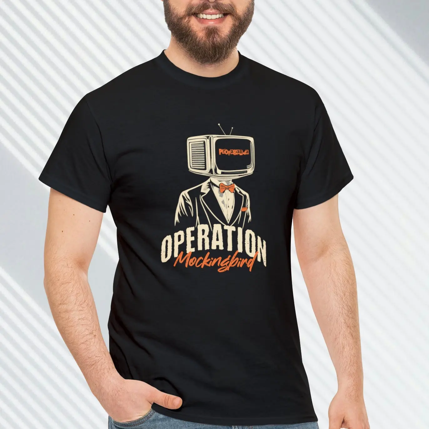 OPERATION Mockingbird TV Head Propaganda Heavy Cotton T Shirt