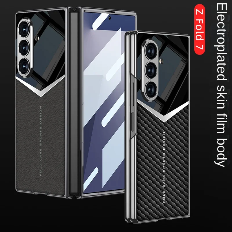 

Чехол для Samsung Galaxy Z Fold 7, роскошный чехол из искусственной кожи со стеклянной пленкой, защитный чехол для Samsung Z Fold7, чехол