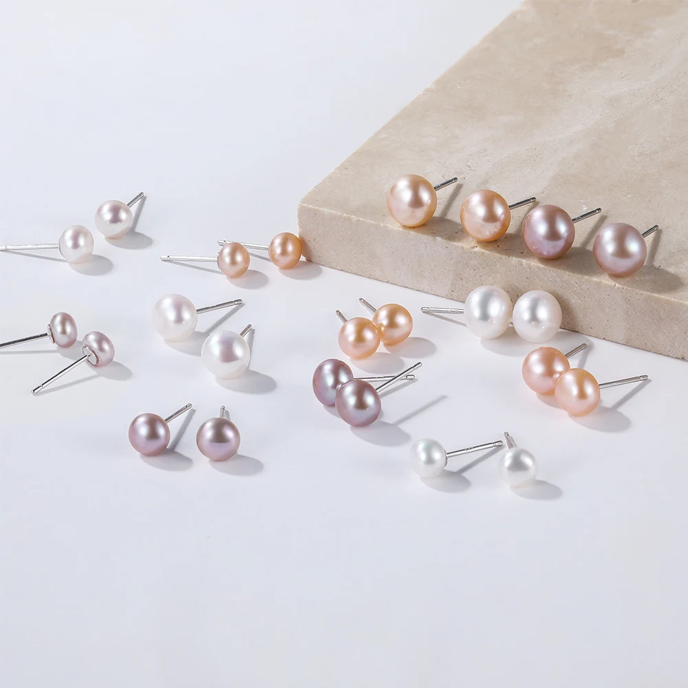 Seulement Natural Freshwater Pearls Stud Earrings for Women 925 Sterling Silver Simple Colorful Handpicked Pearl Earring Jewelry