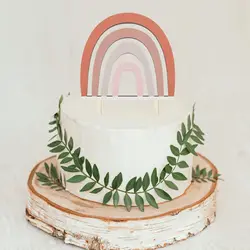 기념일 결혼식과 생일 파티 장식을위한 나무 Boho 레인보우 케이크 토퍼 베이비 샤워 파티 장식