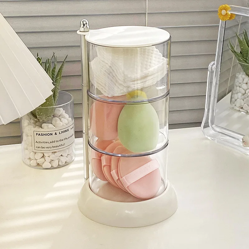 

Powder Puff Organizer Beauty Egg Rotating Dustproof Transparent Desktop Cosmetic Shelf Four/Five Tier NEW