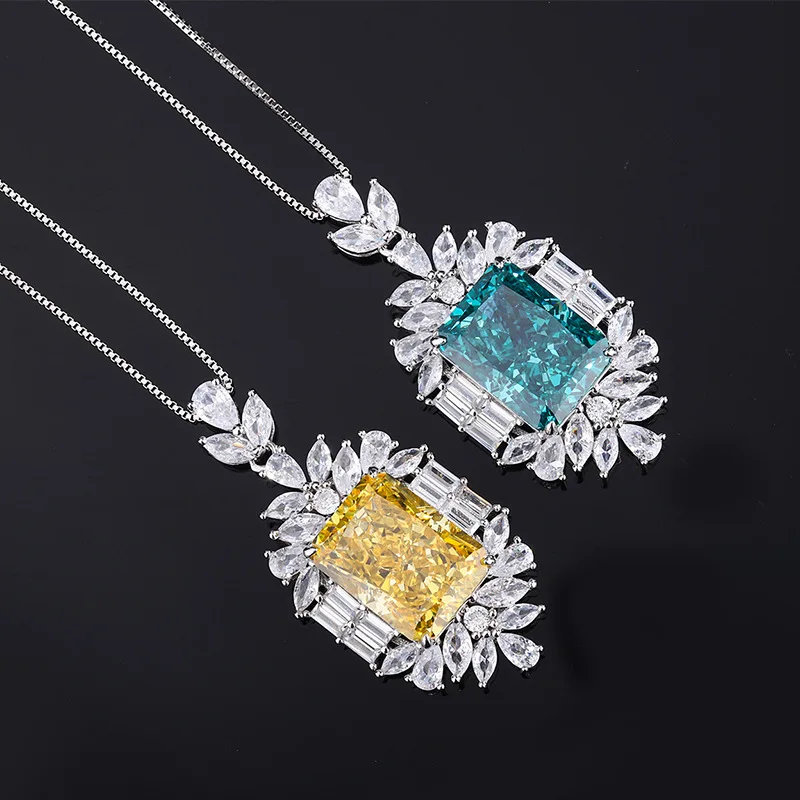 New High-end Jewelry Luxury Inlaid Ins Popular High Carbon Diamond Necklace Mint Yellow Diamond Pendant Jewelry