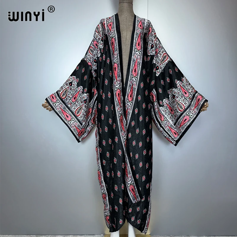 

WINYI Africa boho print Kimonos long dresses muslim woman Cardigans beach outfits kaftan beach cover up party dress maxi coat