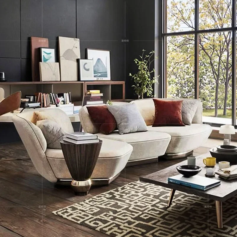 Italian flannel sofa, high-end household, multi-person combination sofa