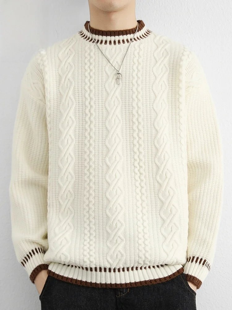 

Men's round Ne Knitwear Spring 2026 New Sle Color Blo Twisted Flower Warm Base Layer Long Sve Casual Sweater