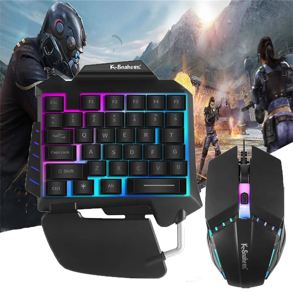 

Gaming Keyboard And Mouse Combo RGB Backlit One Handed Keyboards Mouse Set with Converter For Game Phone Laptop PC Computer