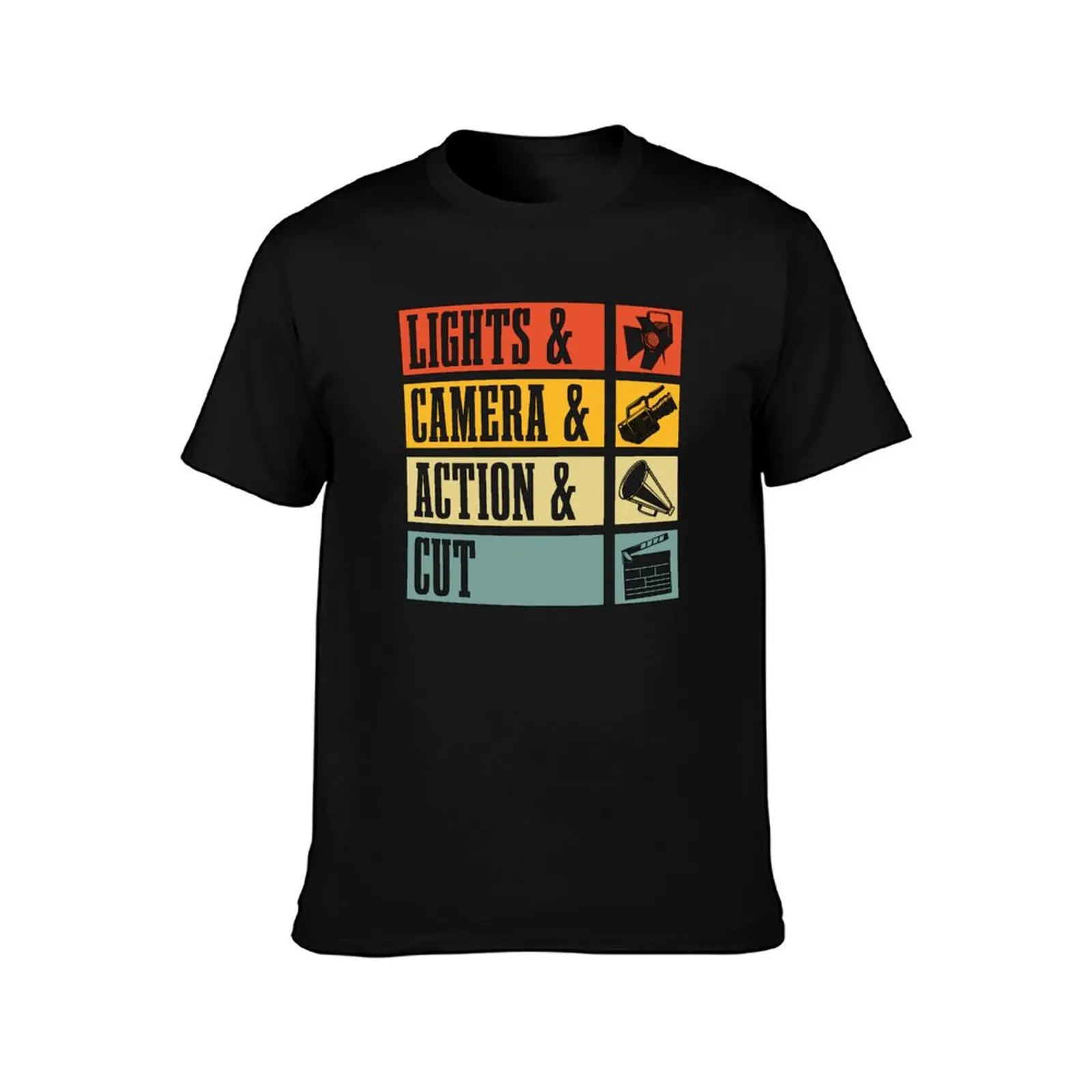 Film Director Lights & Camera & Retro Film Movie T-Shirt Large Size Casual Short Sleeve Top T-Shirt