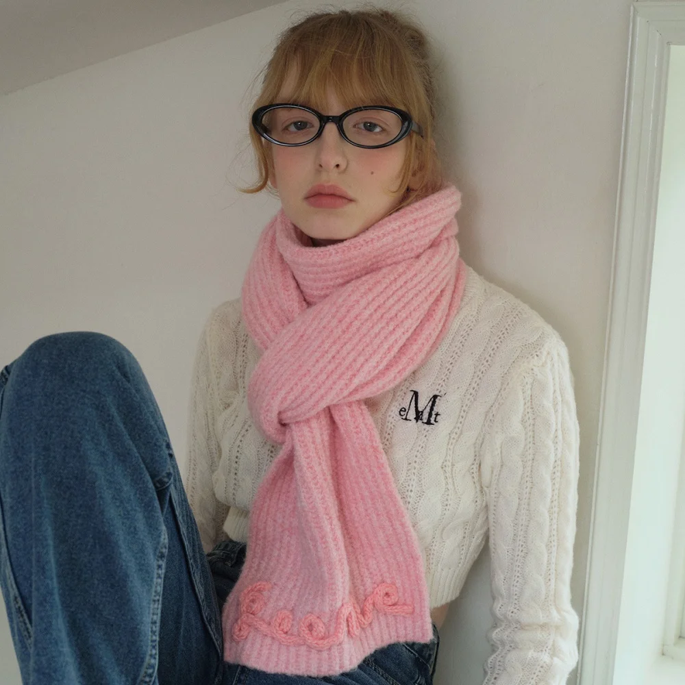 Winter Korean High-end Grey Wool Knitted Scarf Women's Atmosphere Thickened Neck Protection Cycling Skiing Scarf Decorative