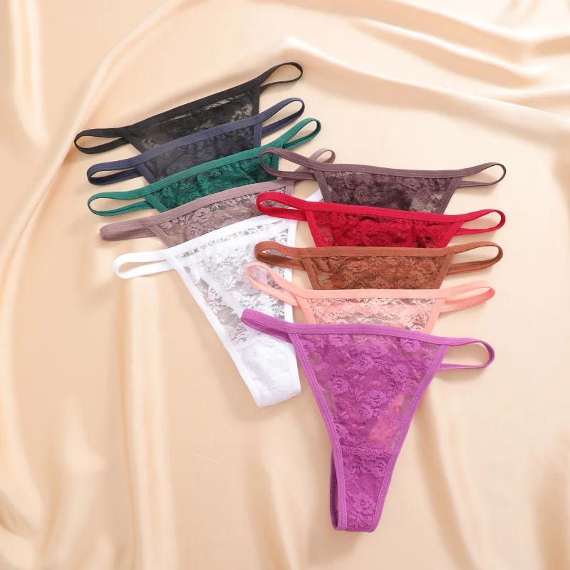 4-teiliges Set Damen-Spitzenslips Sexy Spitzen-String Blumenmuster G-String Damenunterwäsche Transparente Intimwäsche Baumwollslips Neu