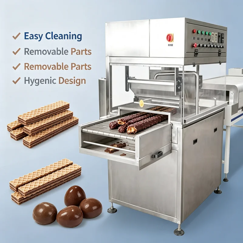 Chocolate Enrobing Machine Commercial Coating Line for Small Factory, Automatic Applicator for Dry Fruit Nut Donut Coverage