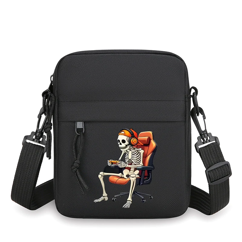 

Fun Skull Gamer Skeleton American Retro Shoulder Bag Men Women Mobile Phone Bag Casual Coin Purse Zipper Messenger Bag