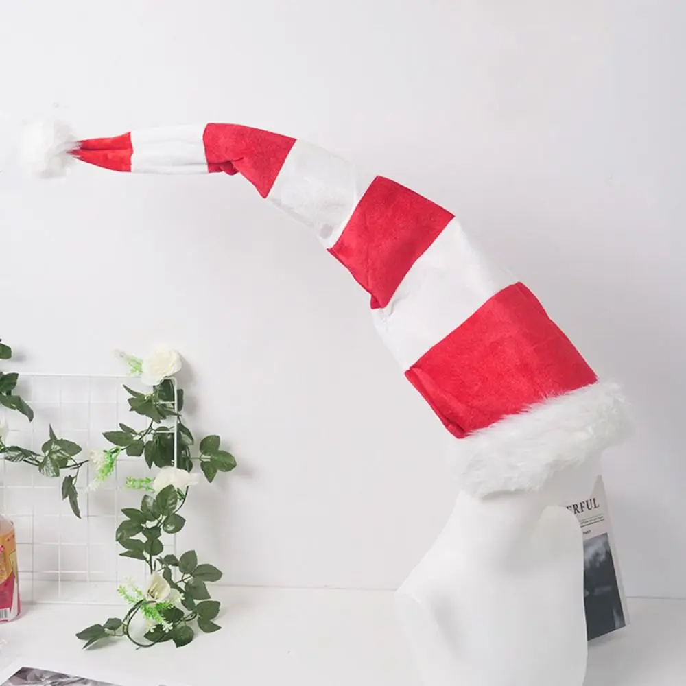 Christmas Decorative Hat Extended Elf Christmas Hat Stripe Plush Santa Claus Hat Soft Red Green Christmas Hat for Cosplay Party