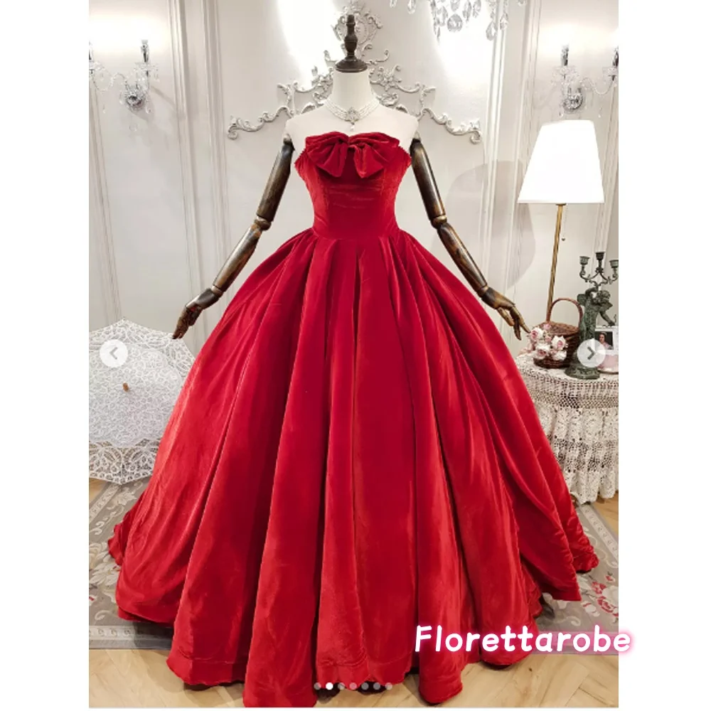 

Изысканное красное бальное платье для выпускного вечера с бантом, плиссированное, для квинсеаньеры, велюровое, на 15 лет, на заказ