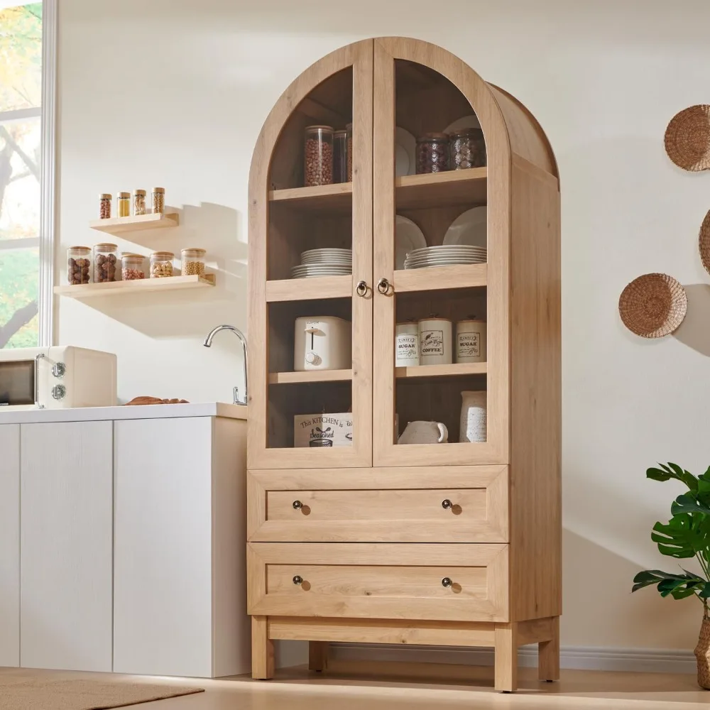 

Tall Arched Kitchen Pantry, Modern Farmhouse Wood Kitchen Storage Versatile Cupboard, Dining Room, Bathroom