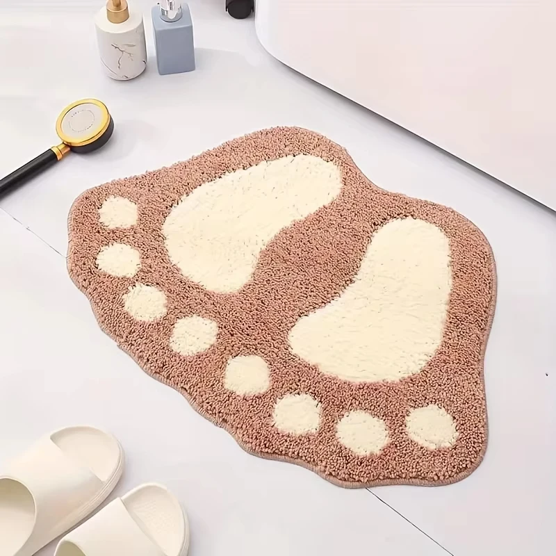 Vikamara Cute Imitation Cashmere Footprint Bathroom, Entry Door Floor Mat, Water-Absorbing And Anti-Slip Home Decoration Carpet