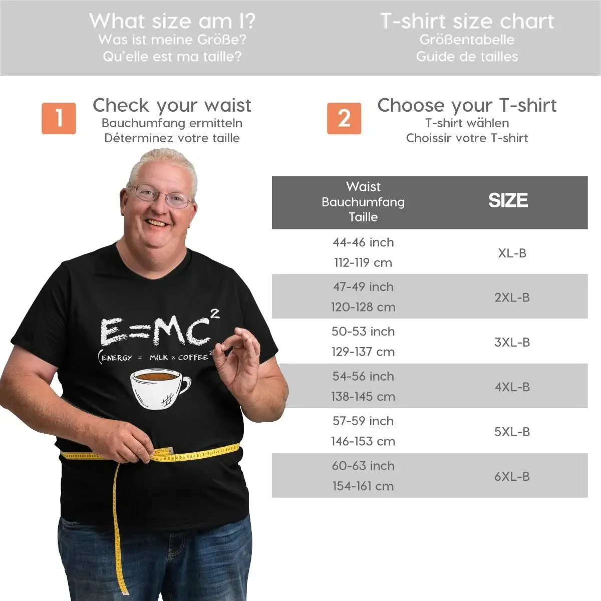 Energy Milk Coffee E = MC2 Graphic T-Shirts for Men Cotton Novelty T Shirt Big Tall Tees Big Size 4XL 5XL 6XL Clothes