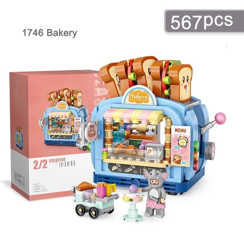 

Bread Shop Model Mini Building Blocks DIY City Street View Sale Shop Ornaments Kids Fun Assembly Toy Boys Girls Holiday Gifts