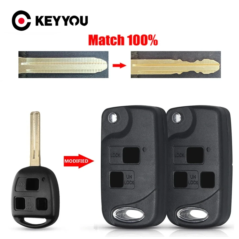 

KEYYOU с режущим обслуживанием с ЧПУ, модифицированный дистанционный флип-чехол для автомобильного ключа для Lexus IS200 LS400 RX300 GS300, брелок с автоматической крышкой