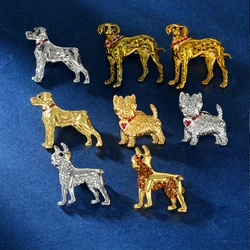 Pretty Dogs Series Crystal Lapel Pins Corgi Dalmatian Shepherd Doberman Rhinestone Brooches Pet Jewelry Wholesale
