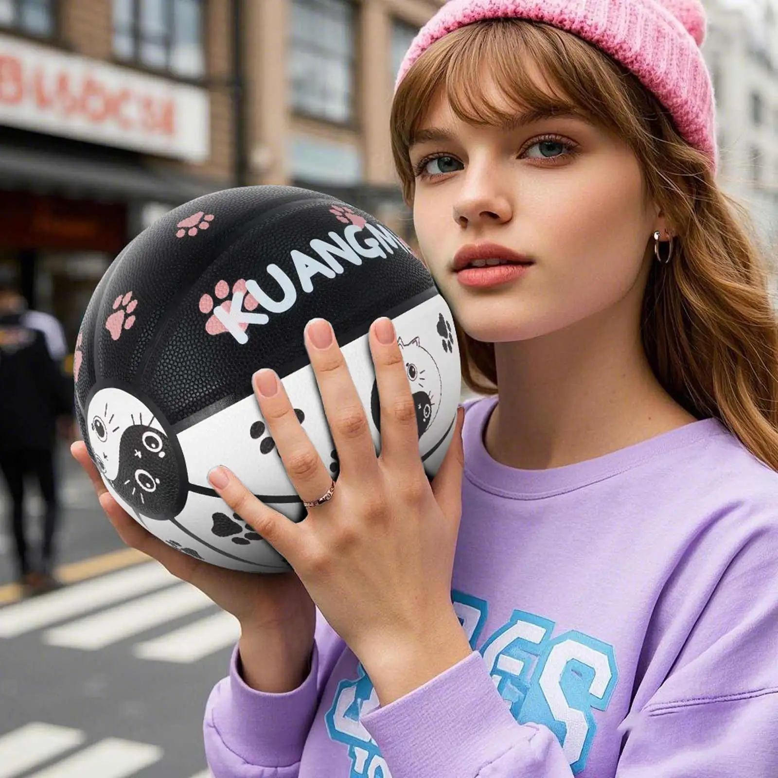 Kuangmi Basketball，Cat Series, Size 5/6/7 , Indoor/Outdoor, Fun Novelty Gift for Cats and Basketball Lovers，KMBB536