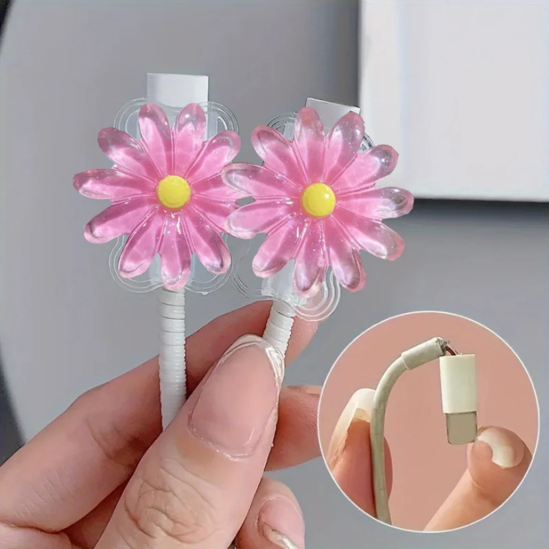 2/10pcs For iPhone Cartoon Cable Protector Cute Flowers USB Charger Protector Cable Organizer Kawaii Data Line Cord Cable Winder