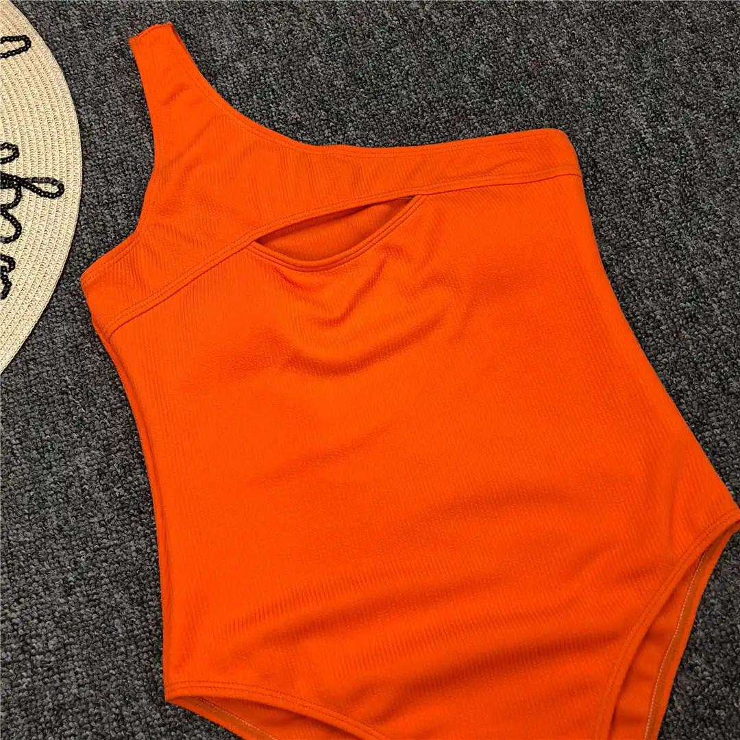 Einschultriger Monokini-Badeanzug mit Cut-Outs, gerippt, orange, einteiliger Badeanzug, sexy, schwarz, Damen-Bademode V1981 – Detail 24