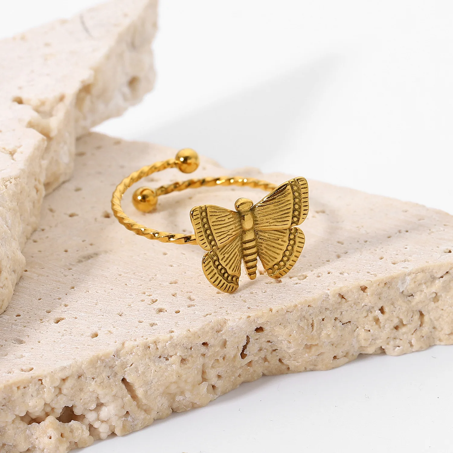 

Stainless Steel PVD 18K Gold Plated Tarnish Butterfly Charm Rings For Woman Jewelry Wholesale 2023 Trendy