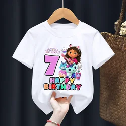 Gabby Dollhouse Tshirt Digital Kids Birthday Party Tops Happy Graphic Tee Anime Aesthetic Kawaii Clothes for Girls Summer Tee