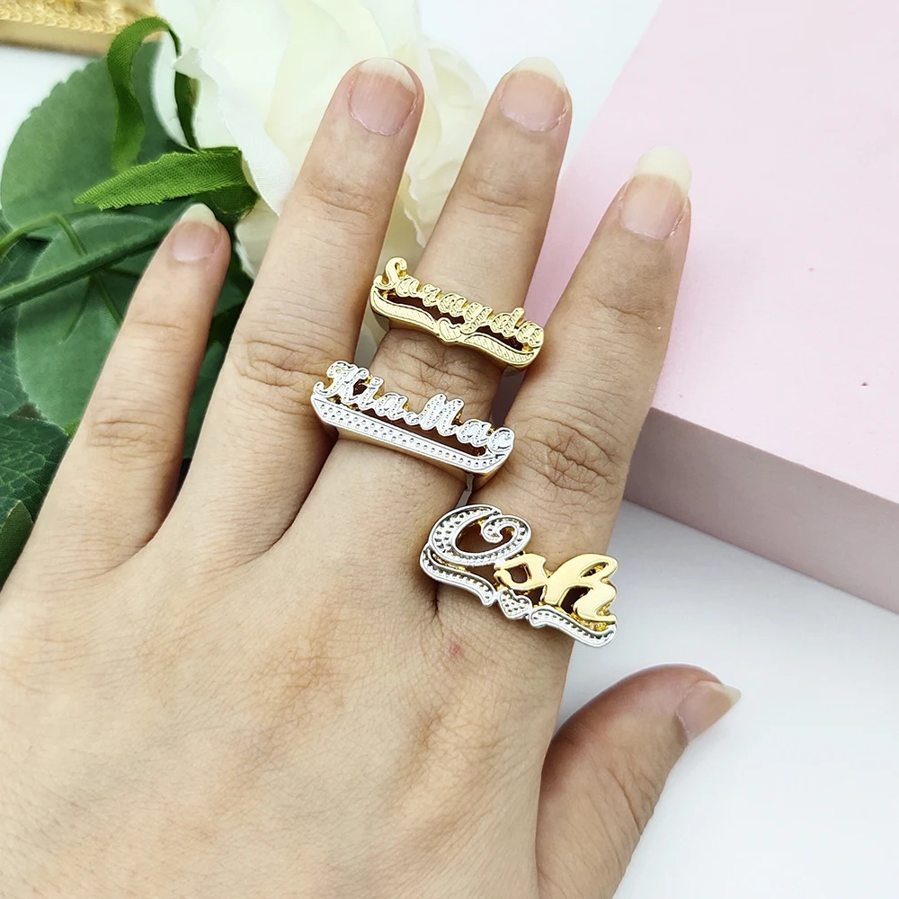 DHQH Customized Fashion Handmade Design Personalized Name Punk Ring Popular Hip Hop Alphabet Name Ring Men's and Women's Gifts