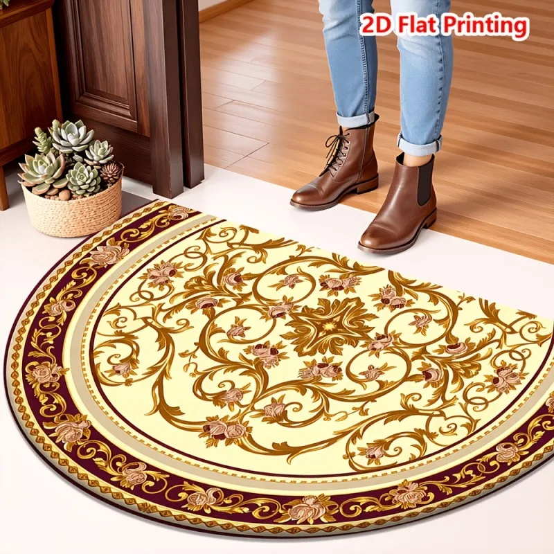 2D Flat Printing Half Round Doormat Mediterranean Lemon Floral Carpet Entrance Entryway Hallway Kitchen Bathroom Balcony Mat