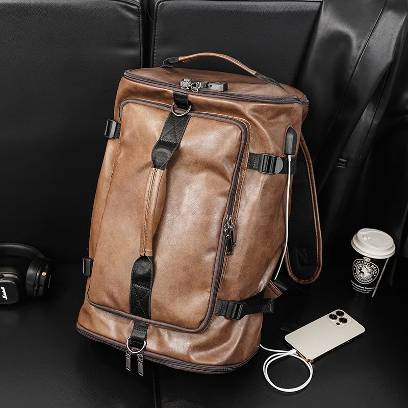 Men's Backpacks Large Capacity Travel Backpack Retro Men's Shoulder Bag Multifunctional Shoulder Bag Lock Backpack Lock