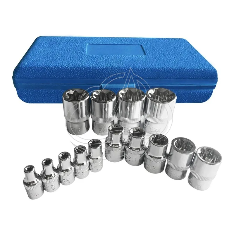 

14Pcs Tamper Proof Female E Torx Socket Set E4-E24 1/4" 3/8" 1/2" Drive Auto Repair Star Socket Kit