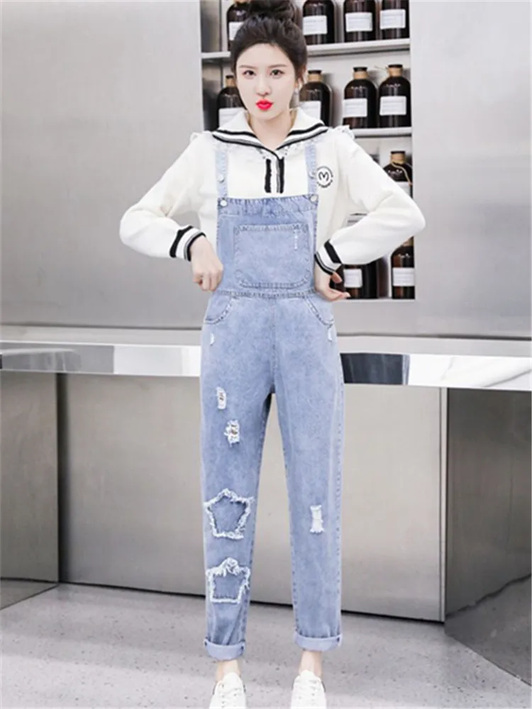 2024 Spring Summer New Female Denim Overalls Casual Loose Women Clothes Harajuku Big Pocket Jean Jumpsuit Roupas Feminina