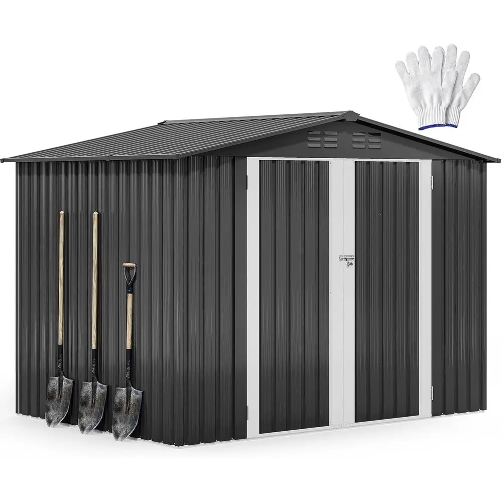 

Прочный металлический навес 8x6 для хранения на открытом воздухе — идеально подходит для инструментов, велосипедов и садового оборудования, простая сборка, серый цвет