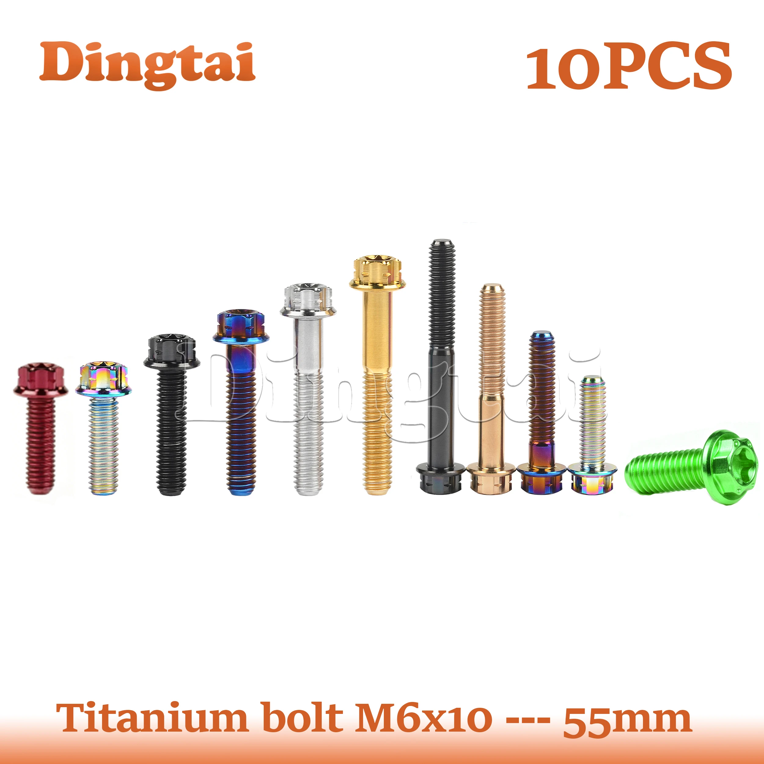

Dingtai Titanium Bolt 10PCS M6x10 15 20 25 30 35 40 45 50 55 mm Flange Torx Head Screw for Bike Motorcycle Car Modifications